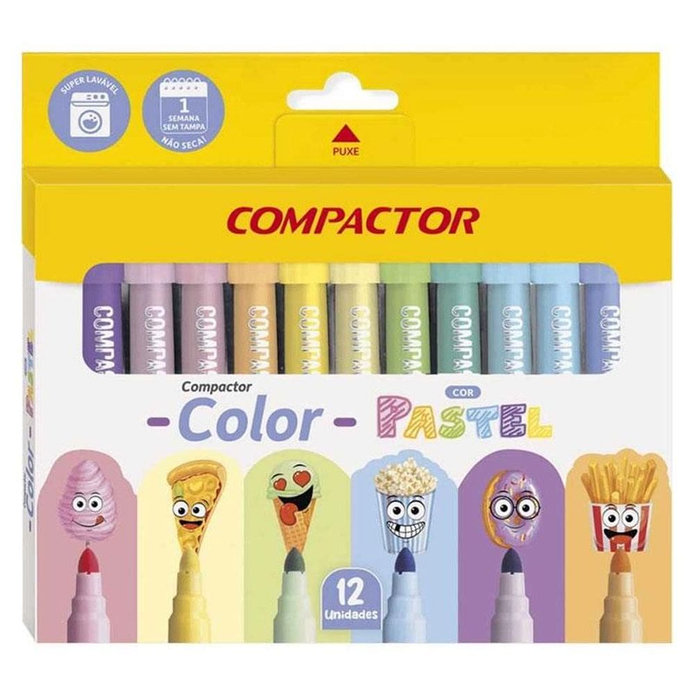 Canetinha Hidrográfica Color Pastel 164022 12 Cores - Compactor