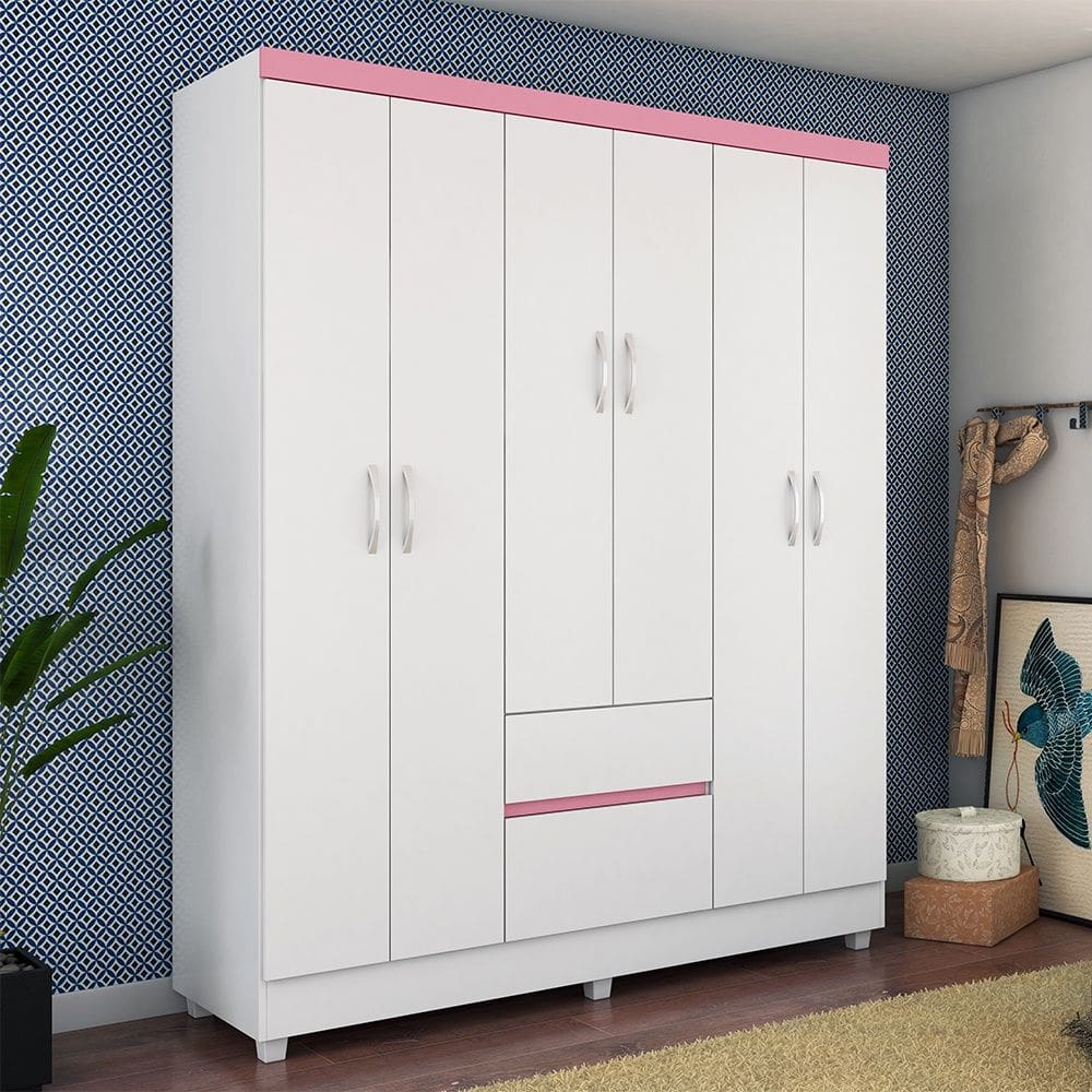 Guarda Roupa Roupeiro Flash II Branco Rosa Flex Demóbile