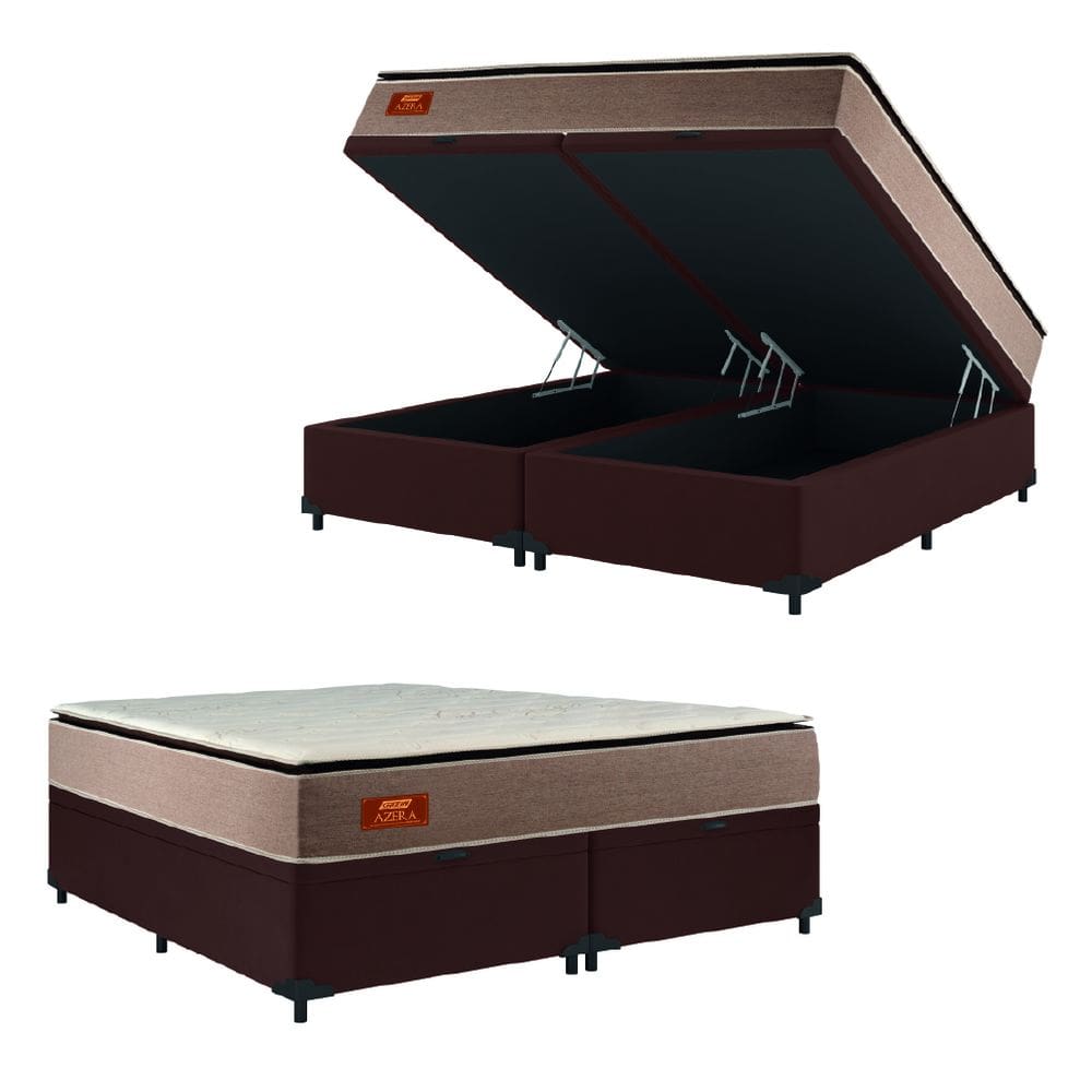 Cama Box Baú Casal King Gazin Colchão Com Molas Ensacadas 193x203x75cm Azera Branco/Bege