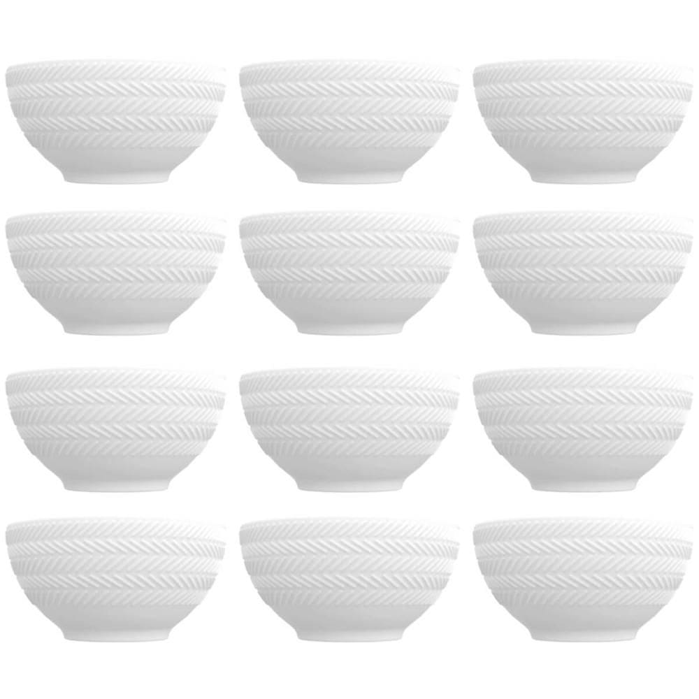 12 Bowls de Porcelana Germer 400ml Branco com Relevo Chevron Cumbuca para Petiscos Caldos Sobremesas