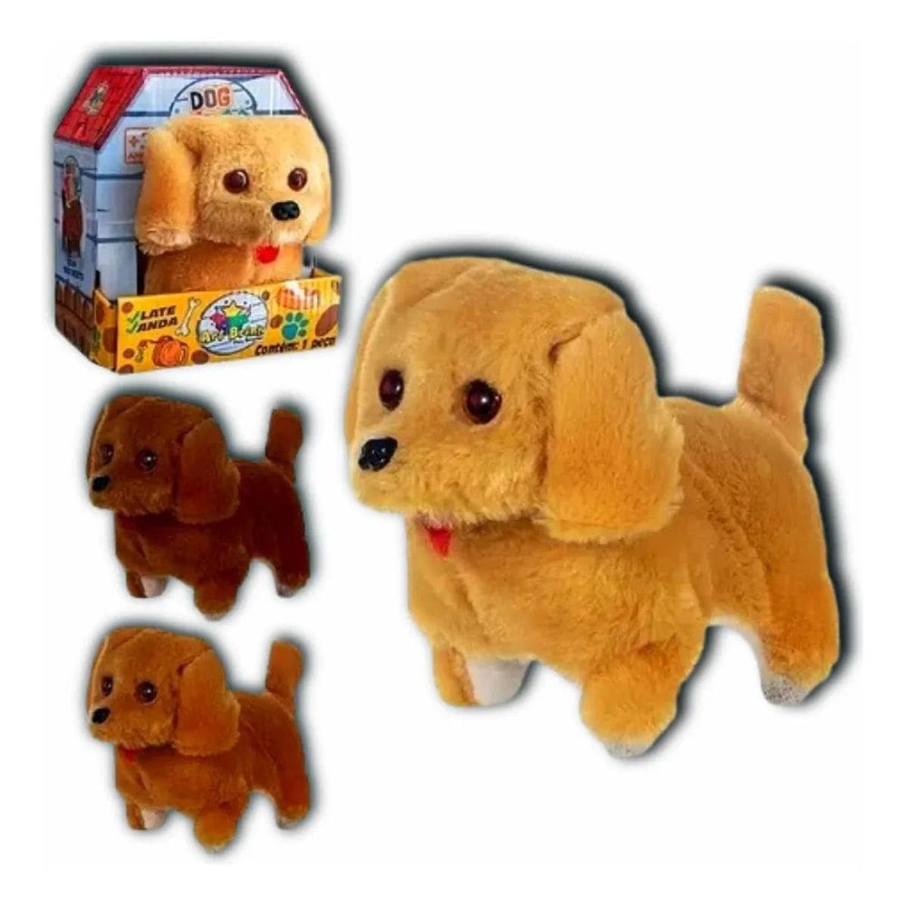 Cachorrinho Pelúcia Anda E Late Brinquedo Infantil - Bege