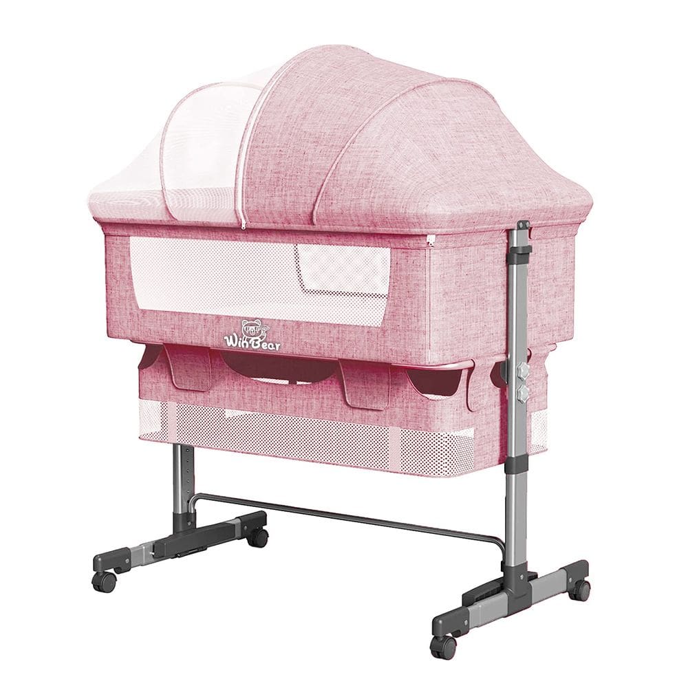 Berço de bebê Napfox Bedside Sleeper com mosquiteiro rosa