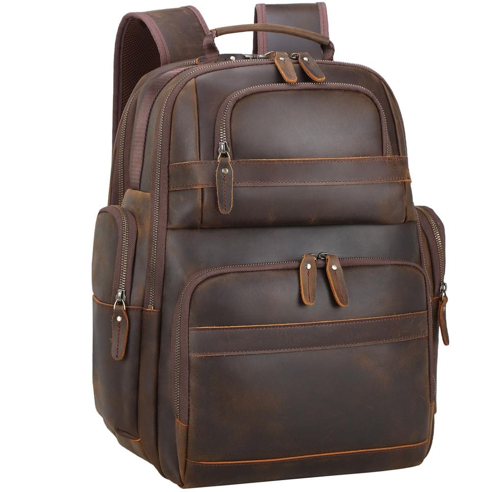 Mochila TIDING de couro integral para homens e laptop de 15,6"