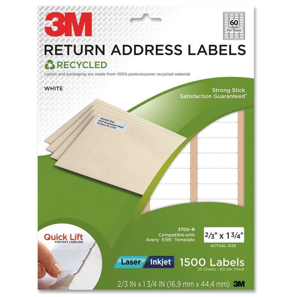 Etiquetas de endereço de devolução 3M Permanent Adhesive, pacote 1500