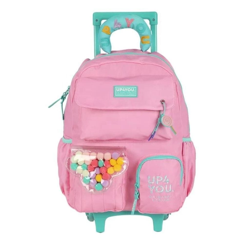 Mochila De Rodinhas Sem Alça Luxcel Up4you Pompom Rosa