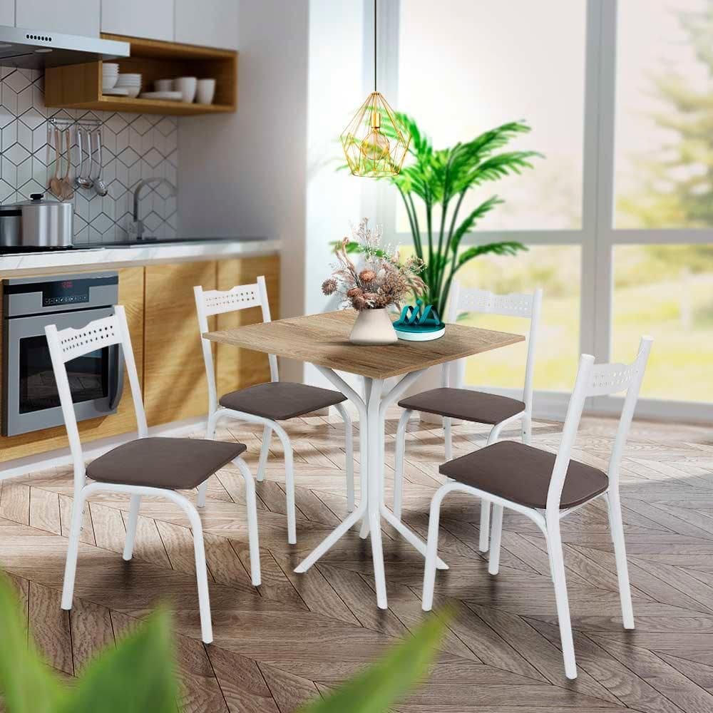 Mesa Pequena Para Cozinha 4 Cadeiras Branco Carvalho Ash