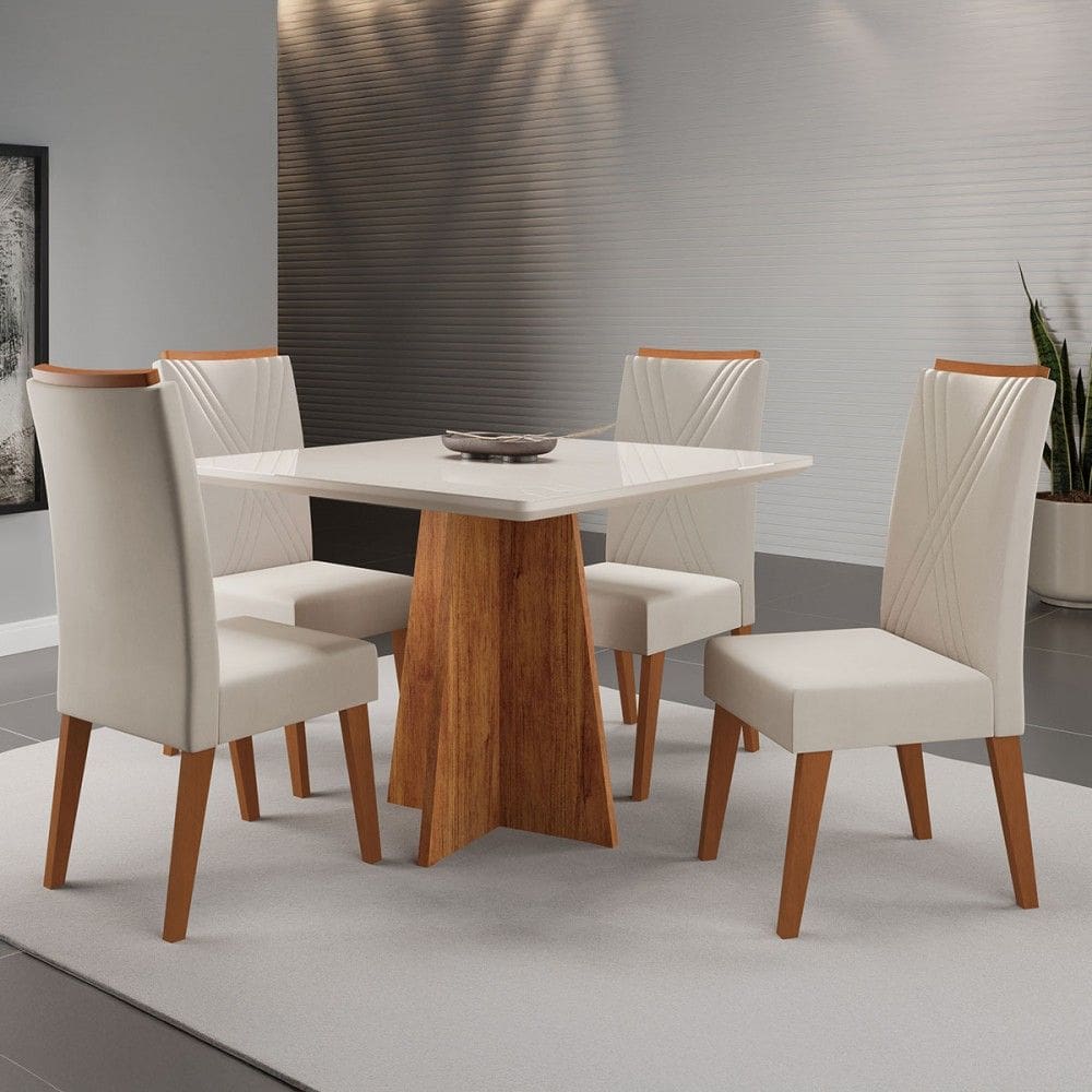 Mesa de Jantar 4 Lugares Venice com Vidro Marrom/Bege/Off White - Viero Móveis