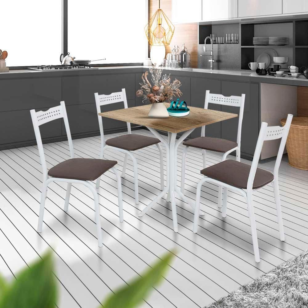 Mesa De Jantar Quadrada 4 Cadeiras Branco Carvalho Alba