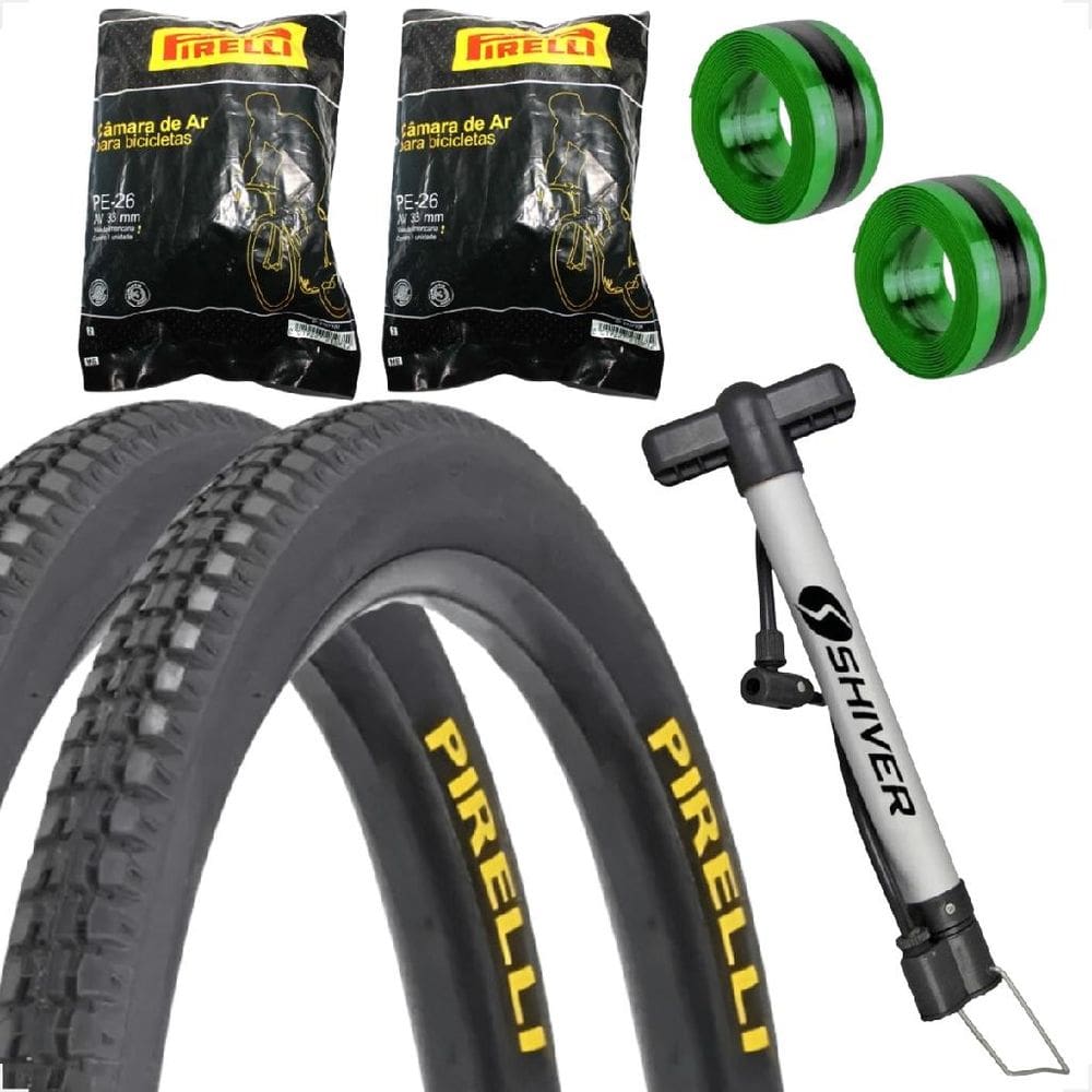 Par Pneu 26 X 1.1 / 2X2 Primor Pirelli Bicicleta + Camaras + Bomba De Ar Manual Shiver + Fita
