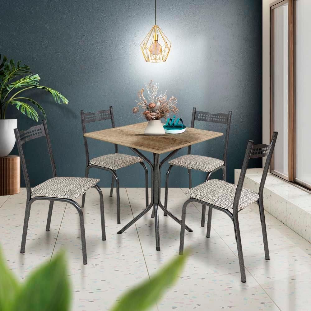 Mesa Para Cozinha Pequena 4 Cadeiras Preto Carvalho Manteiga Alexia