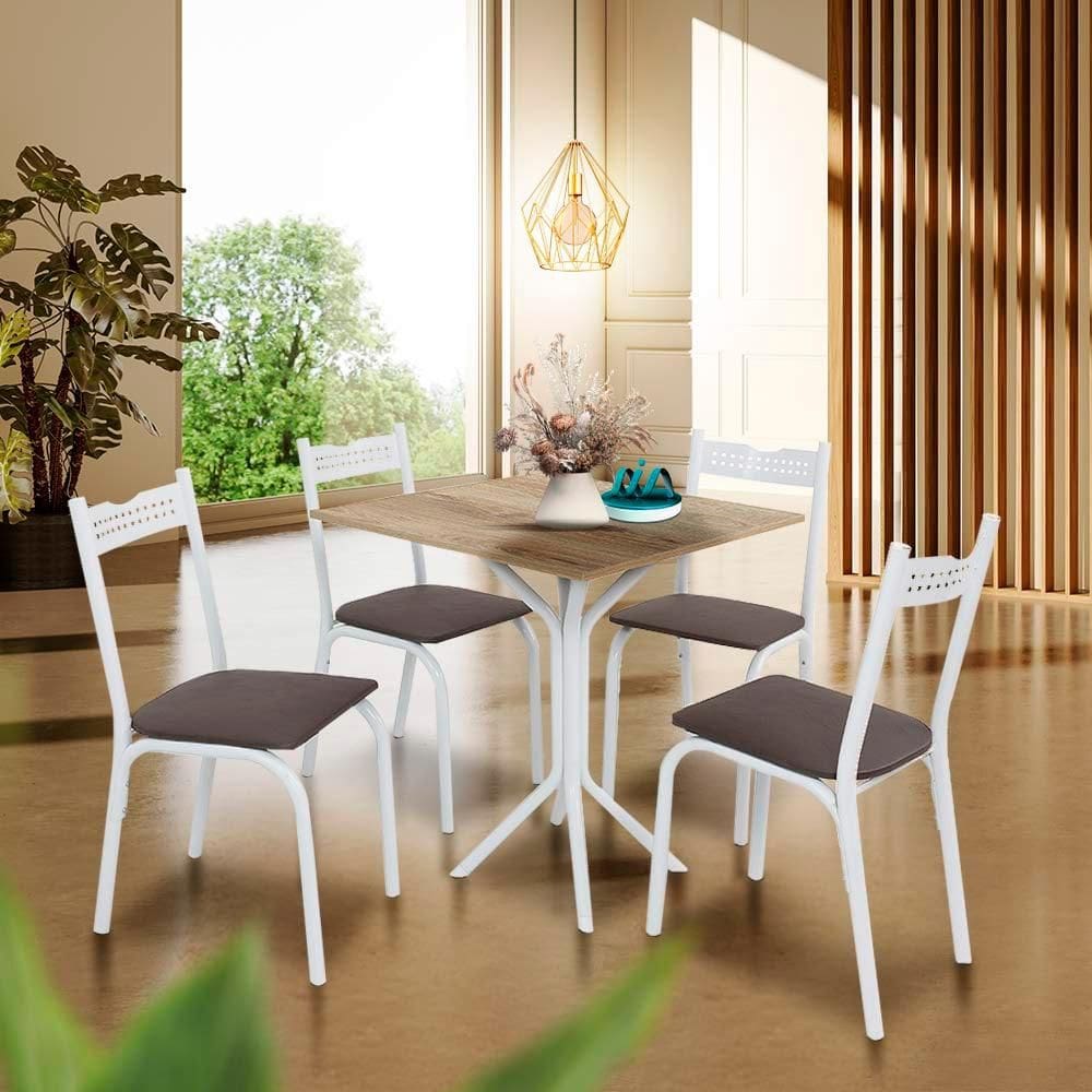 Mesa De Jantar Pequena Com 4 Cadeiras Branco Carvalho Adel