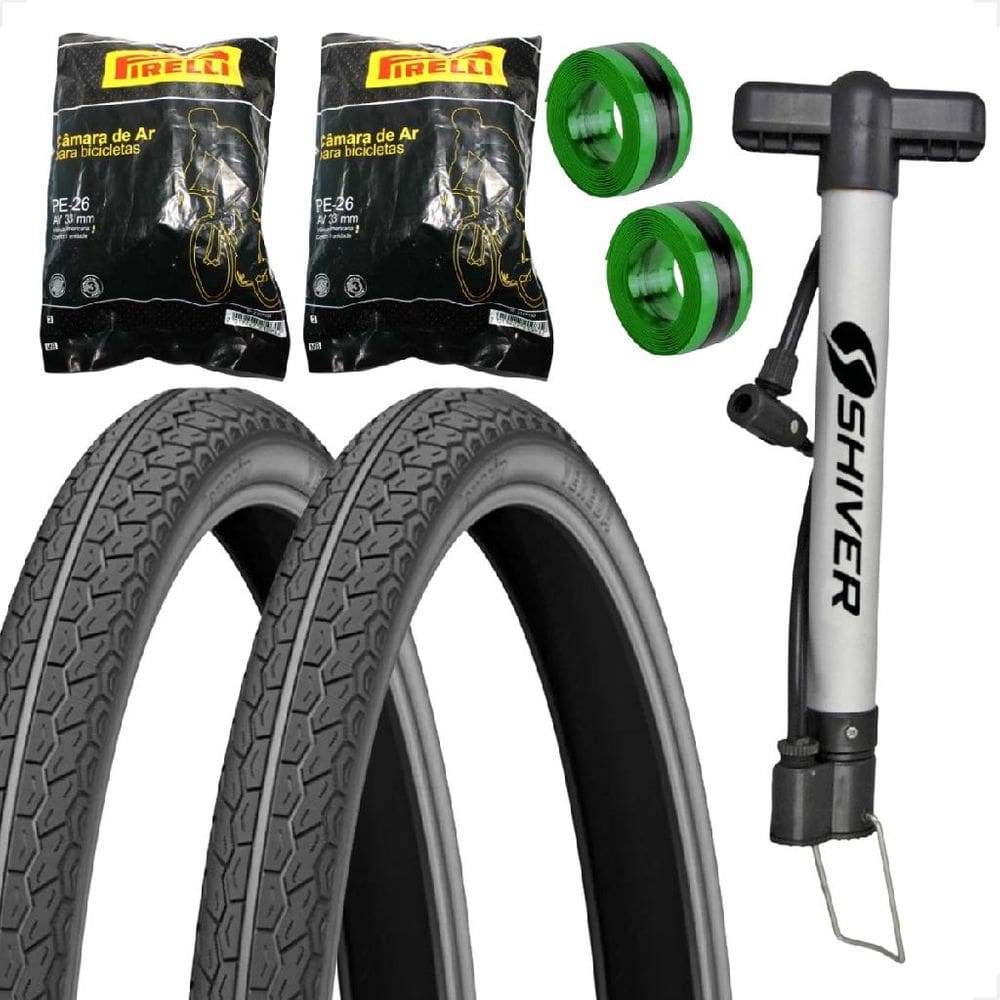 Par Pneu bicicleta Levorin Vereda aro 26 x 1.1 2x2 + Par camara + Par Bomba Shiver + Fita anti furo
