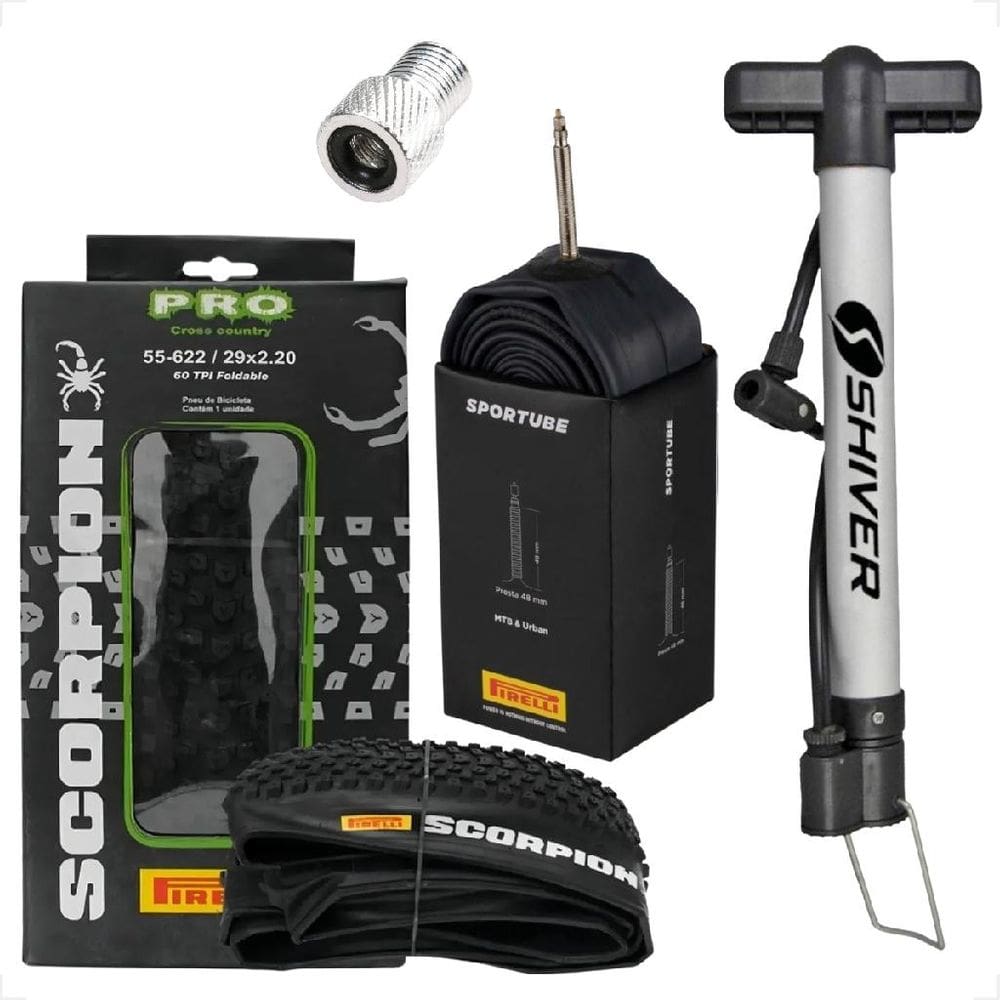 Pneu Pirelli Scorpion Aro 29 x 2.20 Kevlar Cravudo Mtb + Camara Pirelli + Bombinha + Adaptador