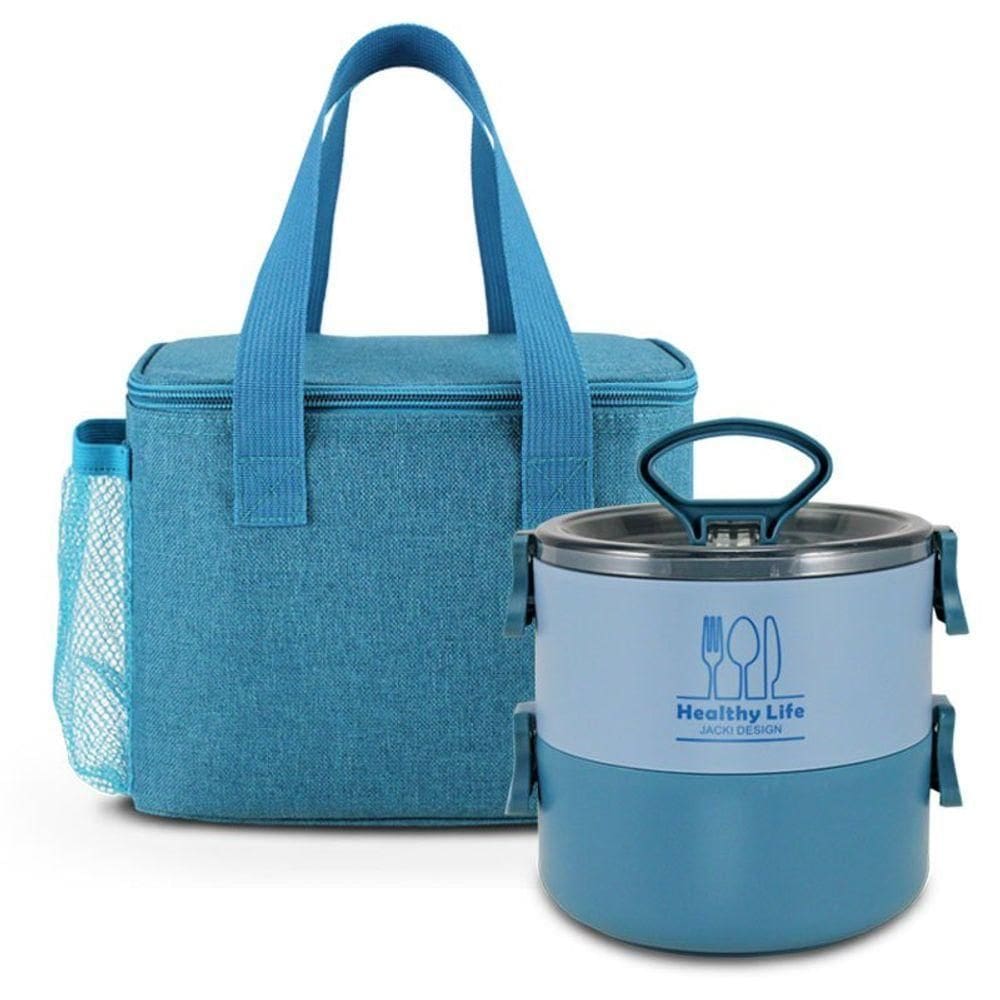 Kit Bolsa Térmica E Pote Marmita De 2 Andares 1600ml - Jacki Design Azul