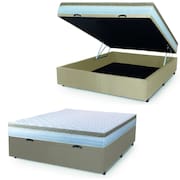 Cama Box Baú Casal Colchão Com Molas Ensacadas 138x188x63cm Dunas Branco/Bege Hellen