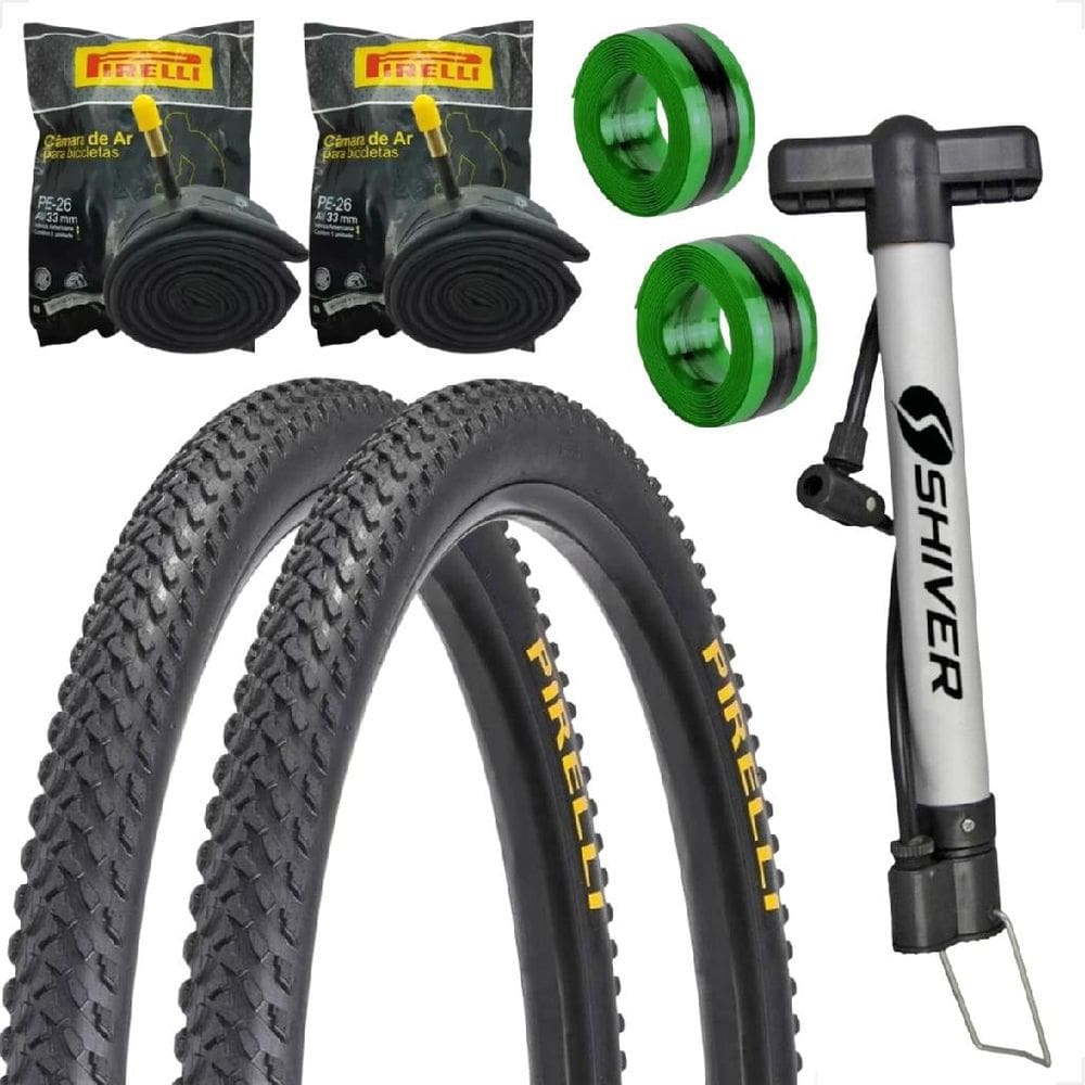 Par Pneu Pirelli Scorpion aro 26 x 2.0 MTB Cravudo Camaras Bomba Shiver + fita anti furo