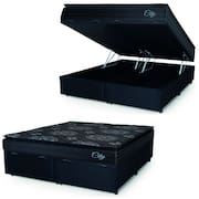Cama Box Baú Casal King Colchão Com Molas Ensacadas City Pillow Top 193x203x64cm Preto Hellen