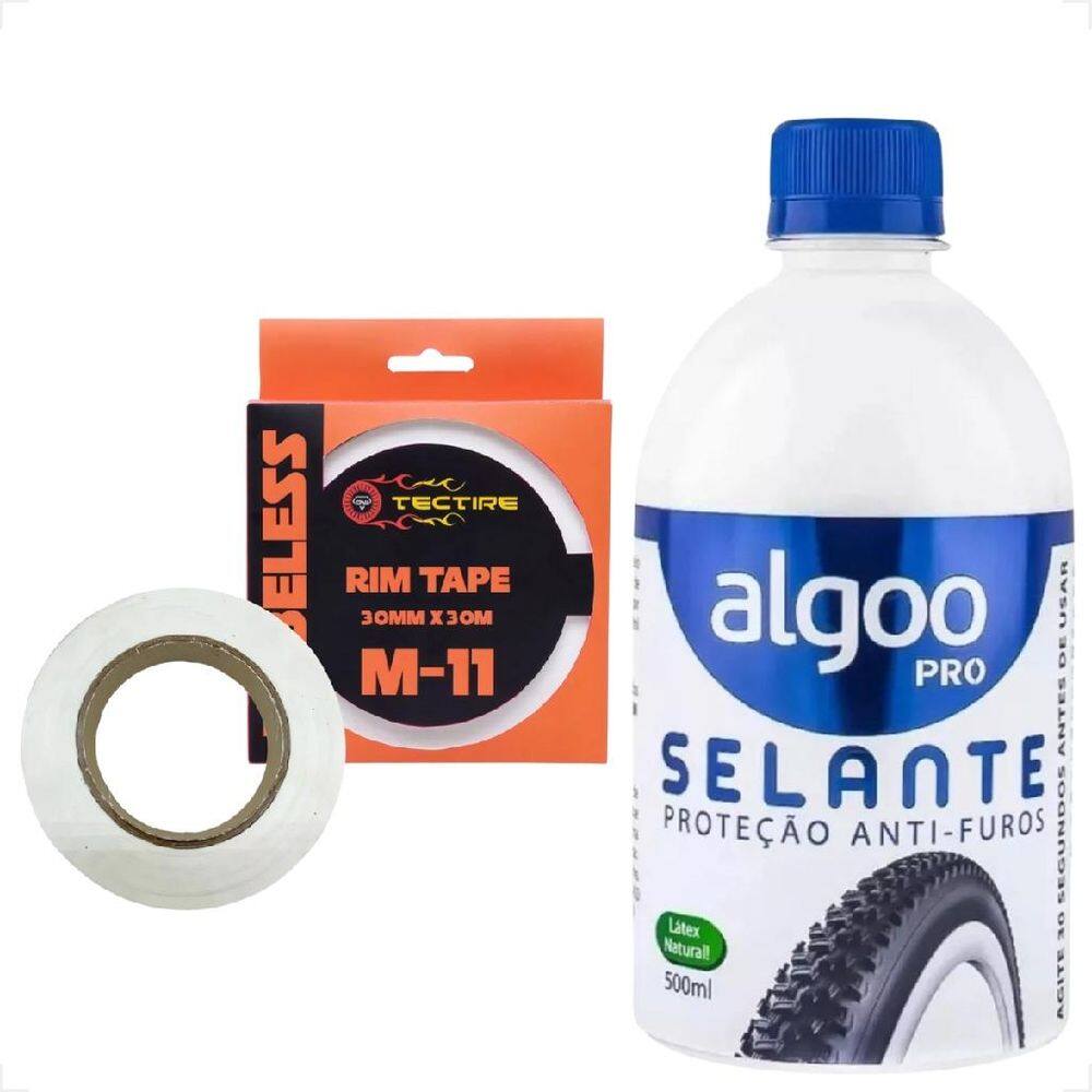 Kit Tubeless Bike Bicicleta Selante Veda Furo 500ml Algoo + Fita Vedação Aro 30m x 30mm
