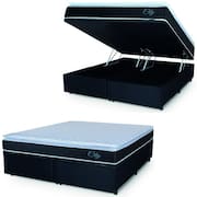 Cama Box Baú Casal King Colchão Com Molas Ensacadas City Pillow Top 193x203x64cm Preto/Branco Hellen