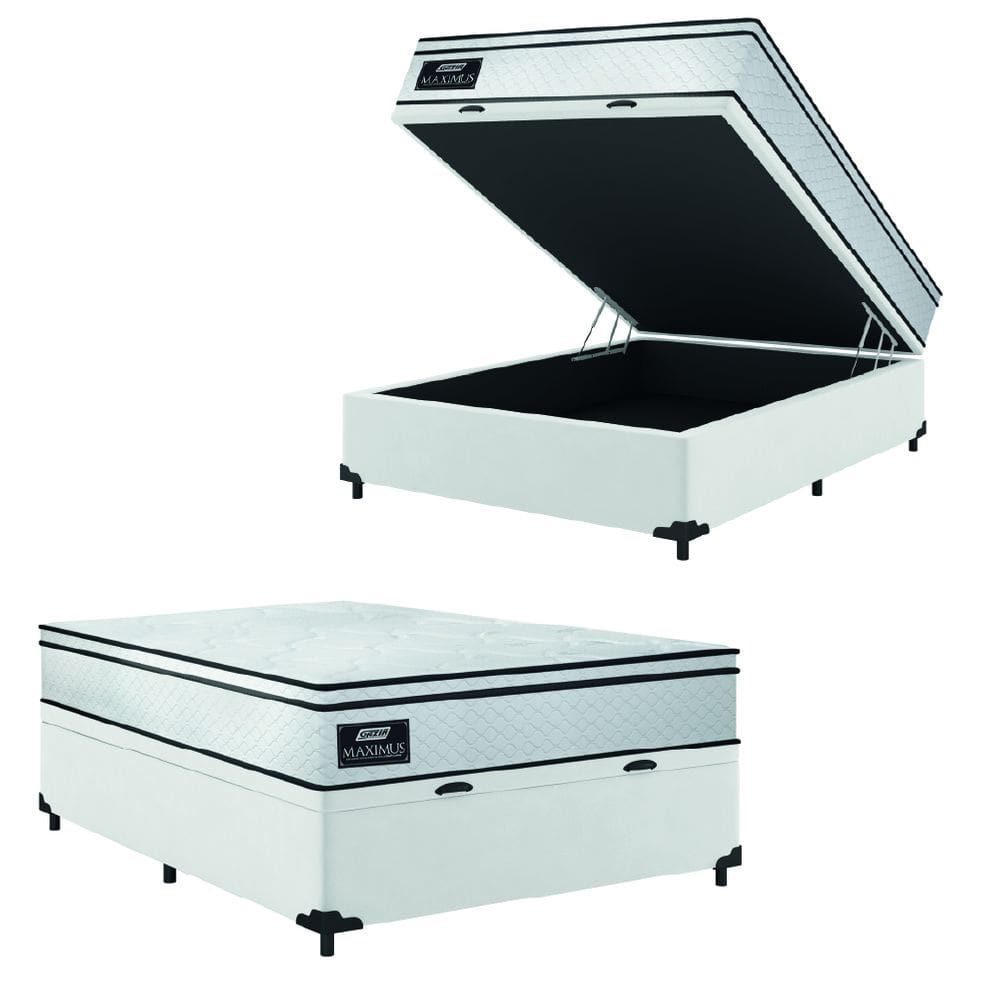 Cama Box Baú Casal Gazin Colchão Molas Ensacadas 138x188x65cm New Branco