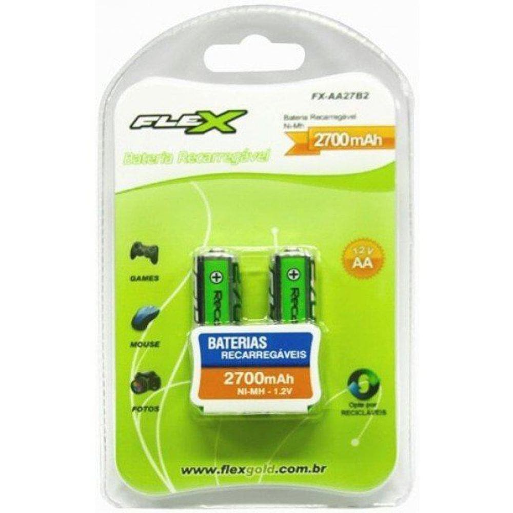 Pilha Recarregável Aa 2700Mah 1,2V Flex Ni-Mh Com 2 Unidades