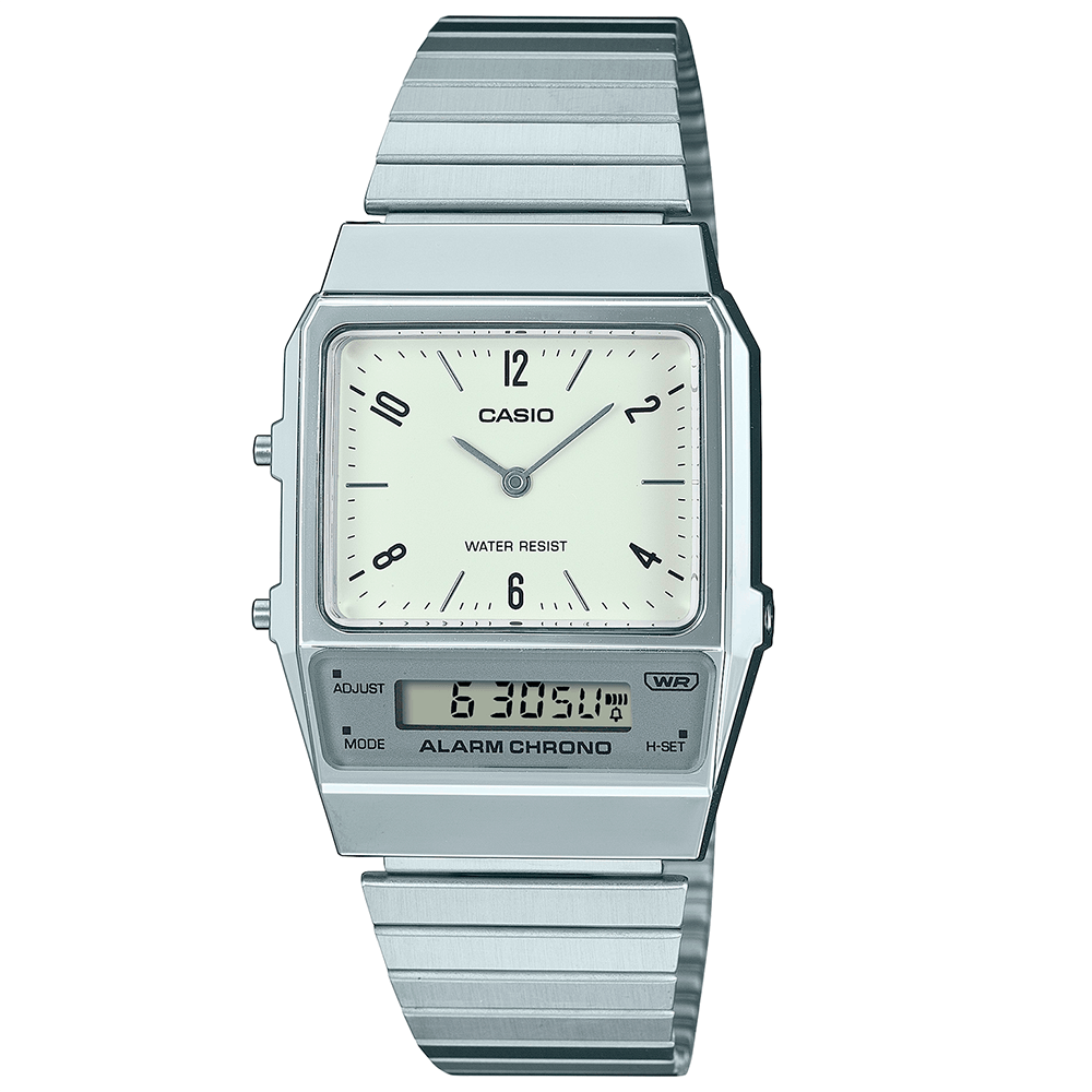 Relógio CASIO VINTAGE masculino anadigi branco AQ-800E-7A2DF
