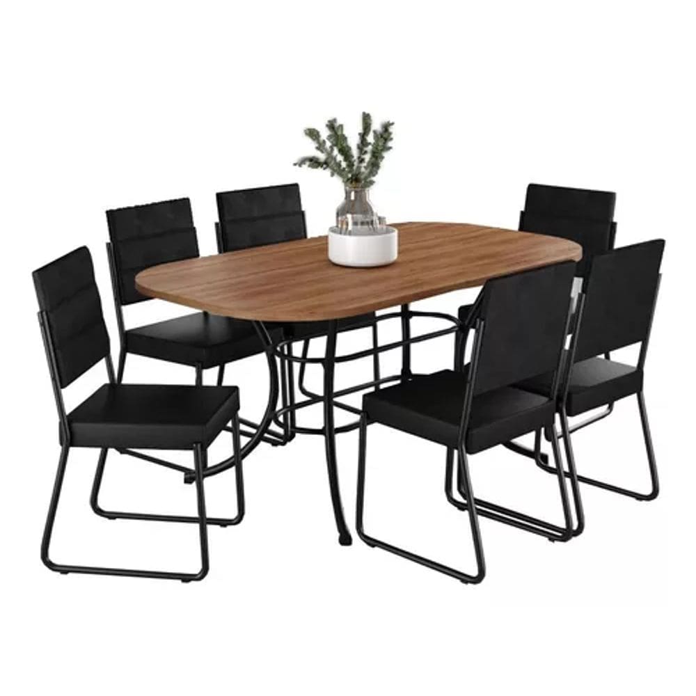 Conjunto Sala De Jantar Com Mesa E 6 Cadeiras - Preto Fenix Carraro