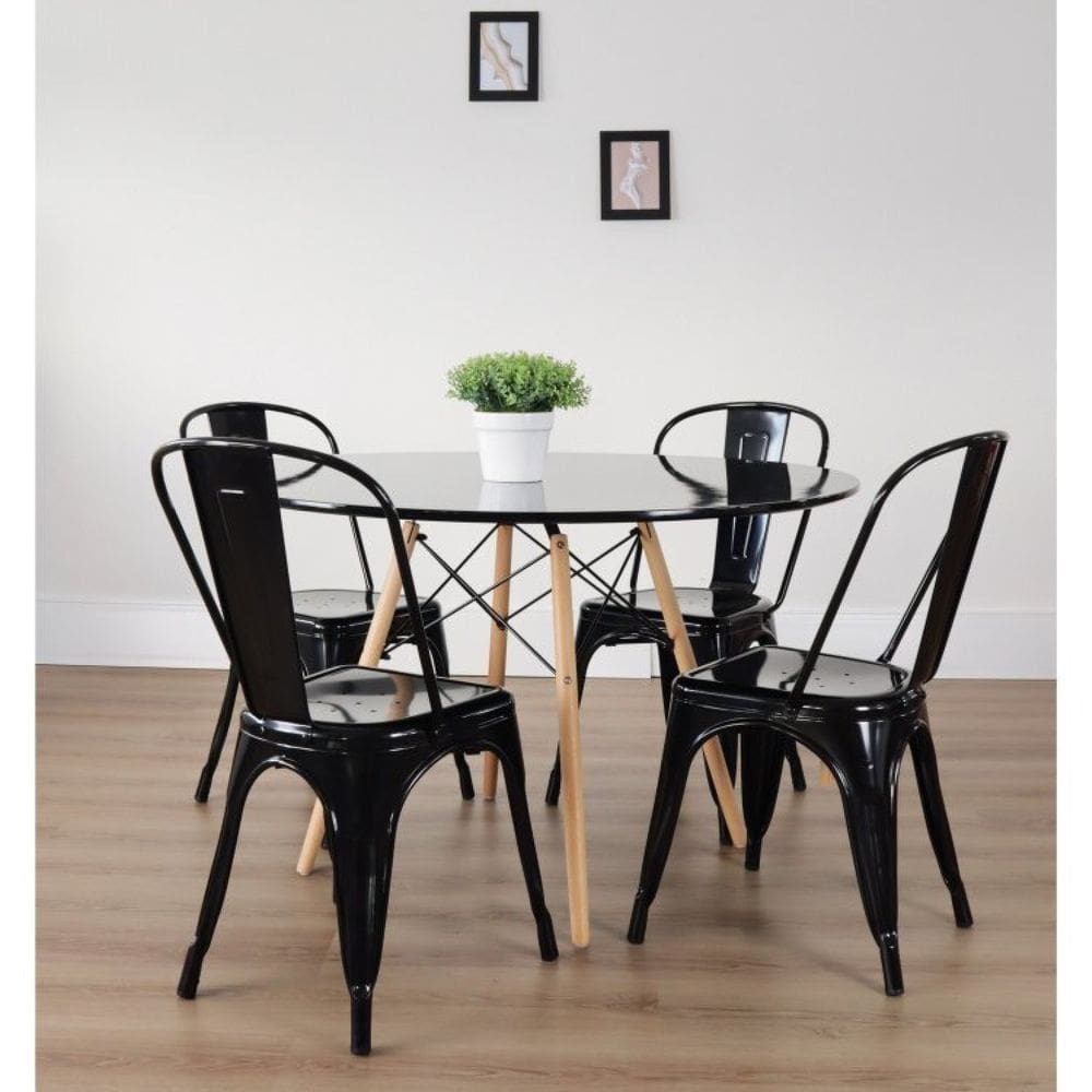 Conjunto Sala de Jantar Mesa Eiffel 120x75cm Tampo Mdf com 4 Cadeiras Iron Preto
