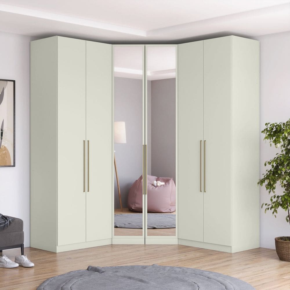Guarda-roupa Modulado de Canto Closet com Espelho 6 Portas 3 Gavetas Seletto Areia