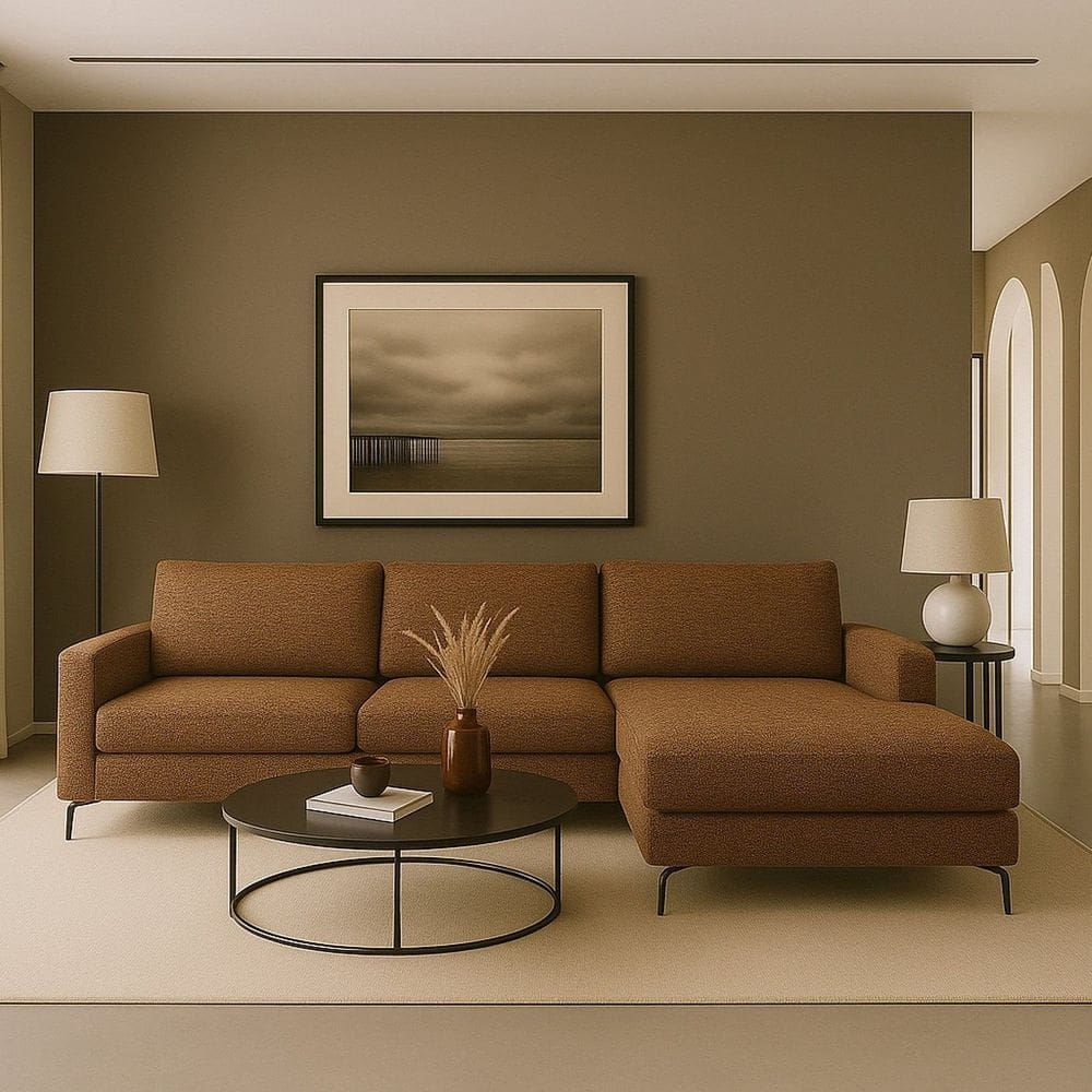 Sofá 3 Lugares com Chaise Direito Loft marrom / preto