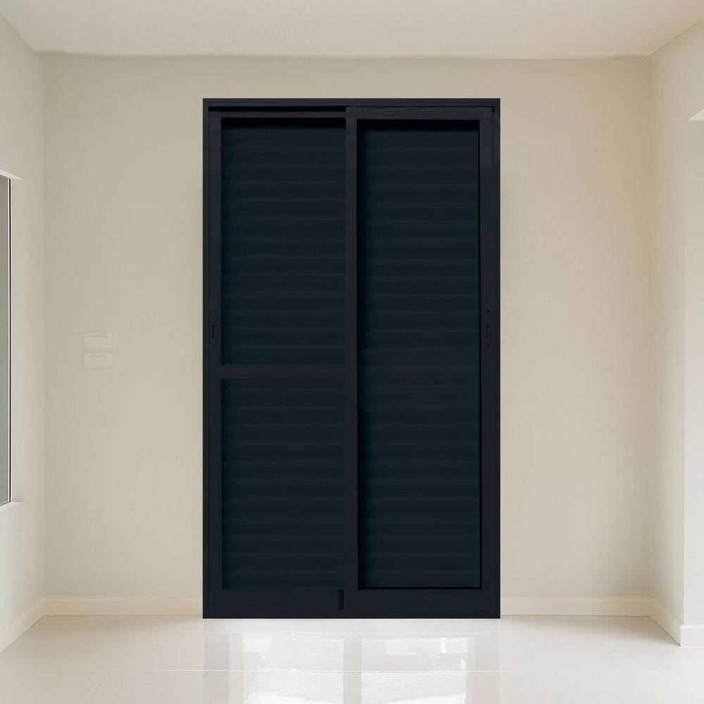 Porta Veneziana 3 Folhas Vidro Segurança 6cm 150cm X 215cm Fábrica do Alumínio Preto