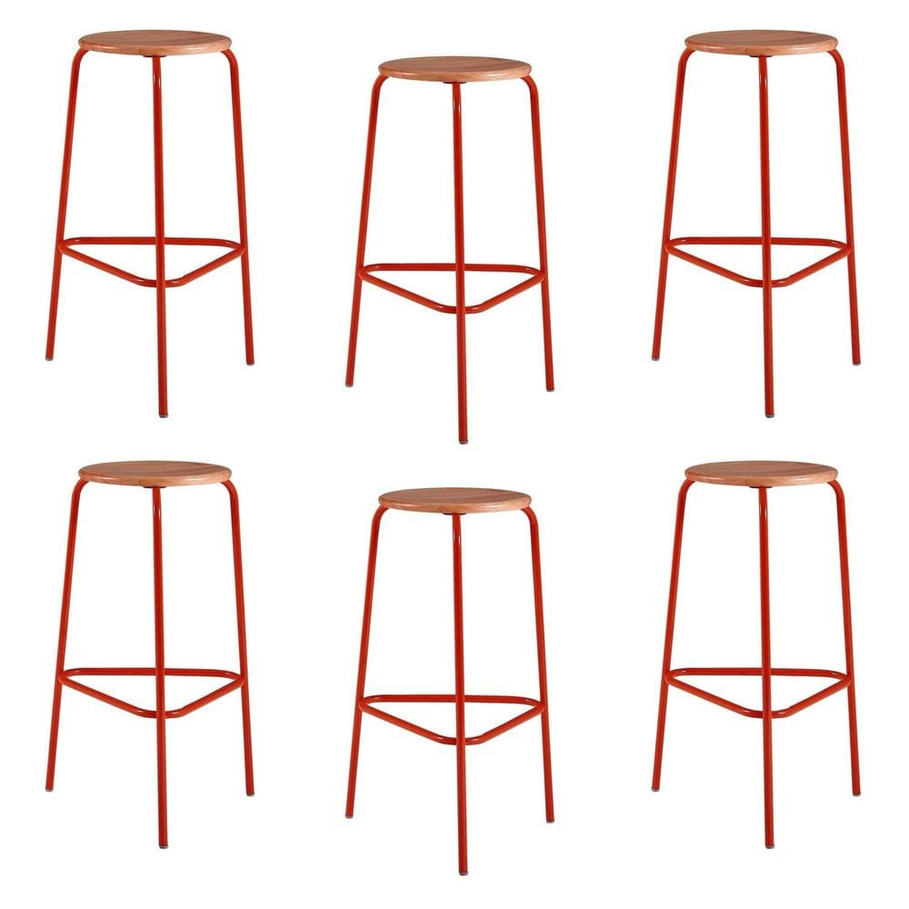 Conjunto 6 Banquetas para Sala de Jantar Cumbuca Vermelho/Naturale