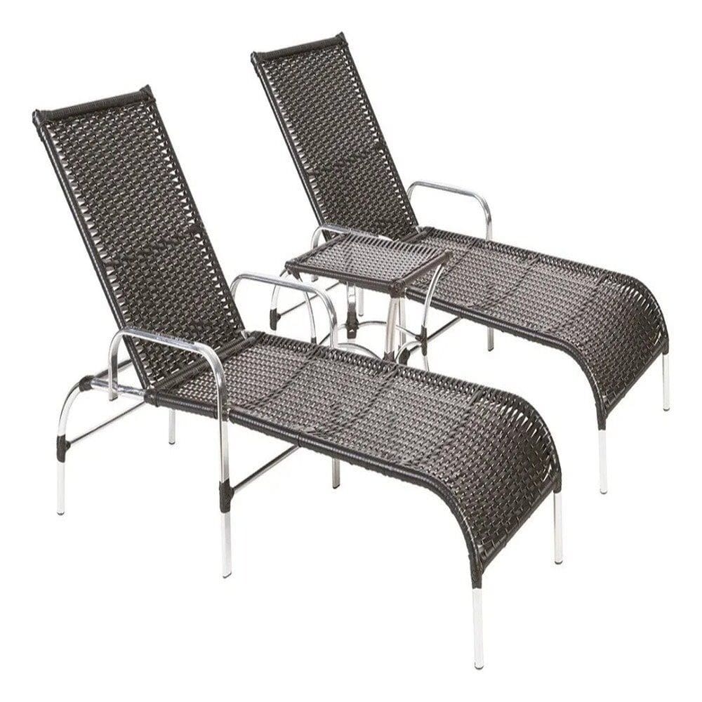 Conjunto2 Espreguiçadeiras com Mesa em Alumínio Resistentes Ao Tempo e Super Confortáveis Catar Marrom
