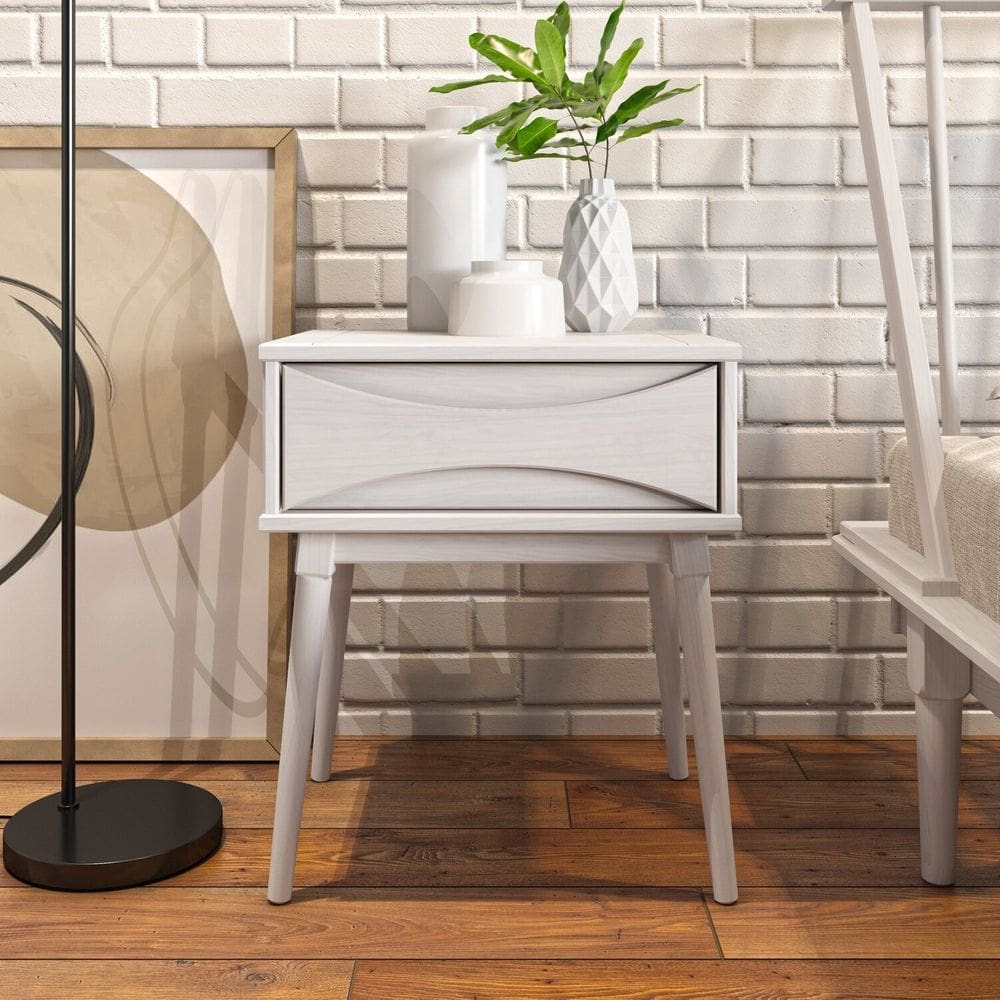 Mesa de Cabeceira com 1 Gaveta Nordik Branco Lavado