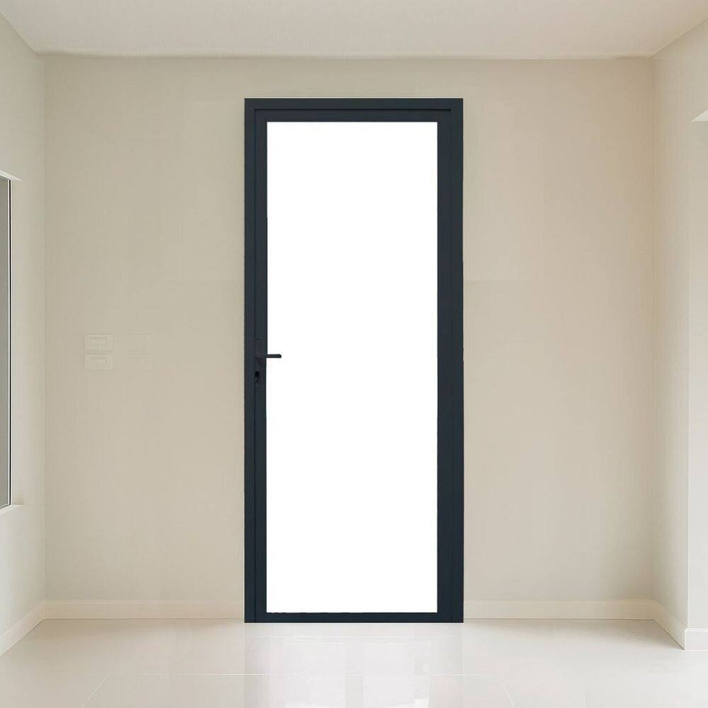 Porta Vidro Esquerda 1 Folha Vidro Segurança 0,6cm 80cm X 215cm Fábrica do Alumínio Preto