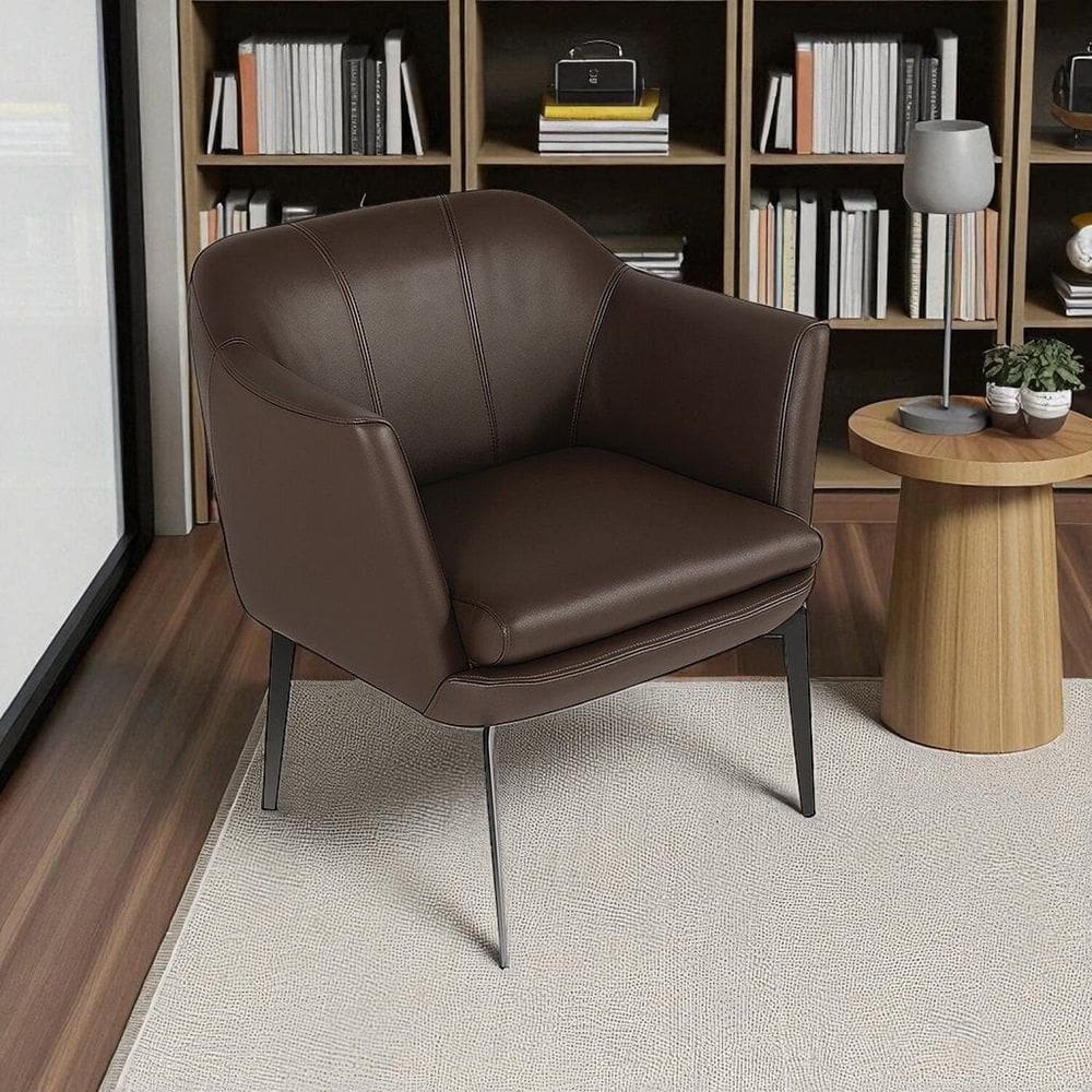 Poltrona Decorativa Sala de Estar em Couro Cristie Marrom