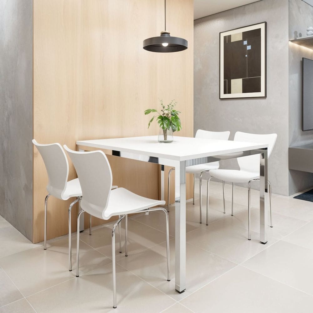 Conjunto Mesa de Jantar Retangular 120cm X 75cm com 4 Cadeiras Mono Cromado/Branco