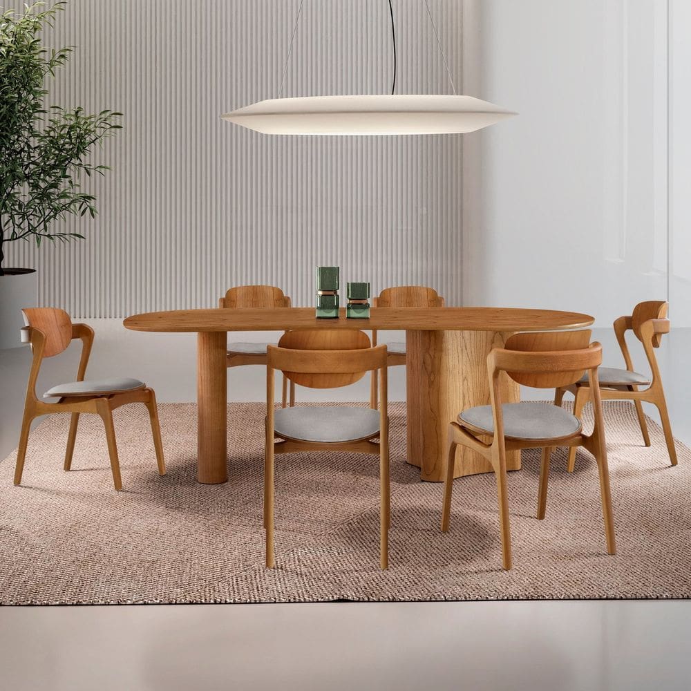 Conjunto Mesa 180cm X 80cm Tampo Mdf Canto Copo 6 Cadeiras Celeste Luna / Imbuia Natural