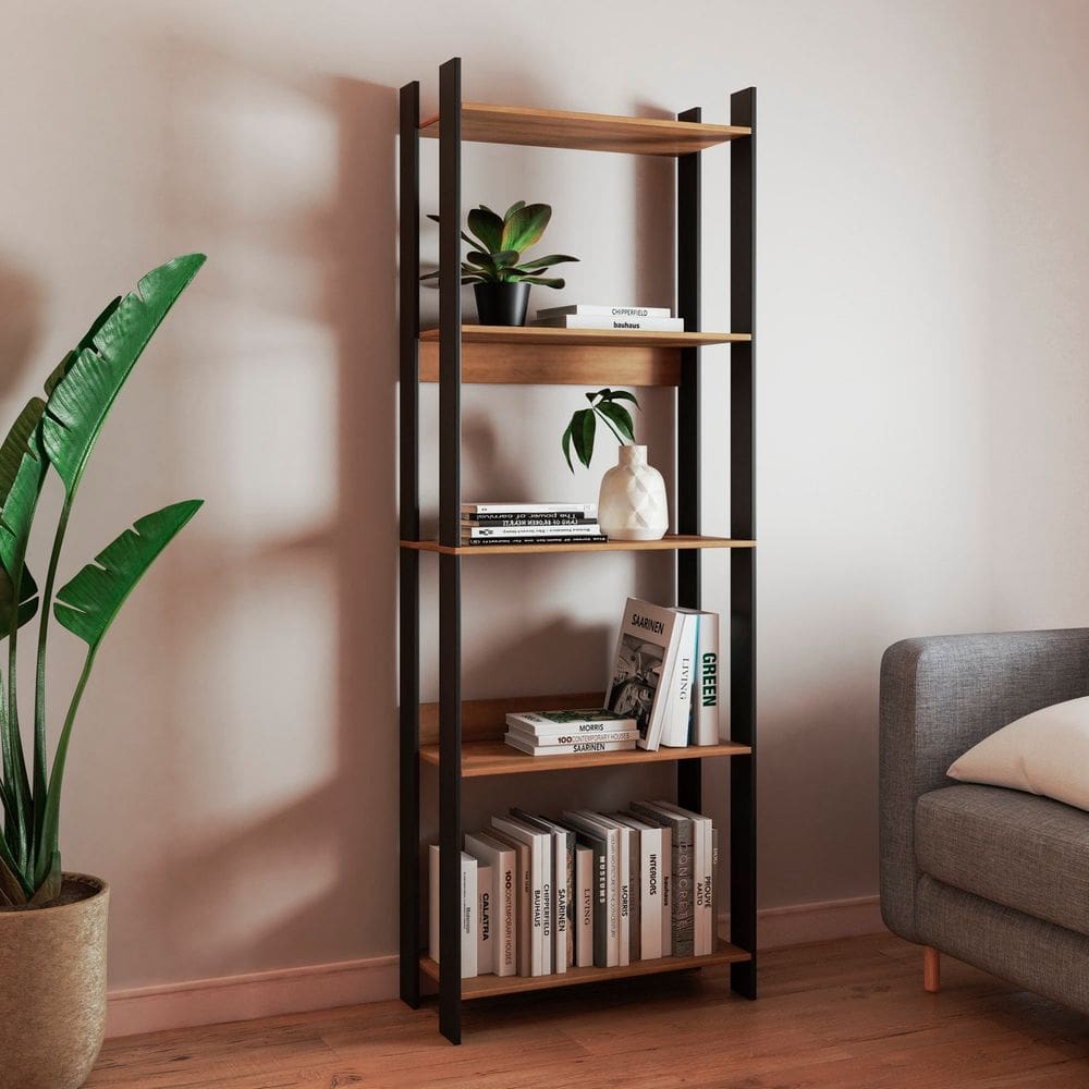Estante para Livros 5 Prateleiras 178cm X 63cm Mel/Preto