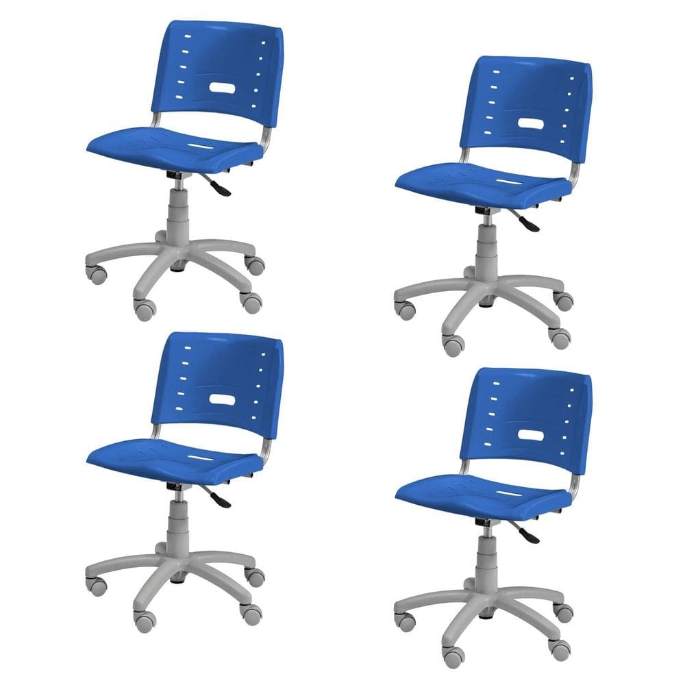 Conjunto 4 Cadeiras de Escritório Base Giratória Elo Azul/Cinza