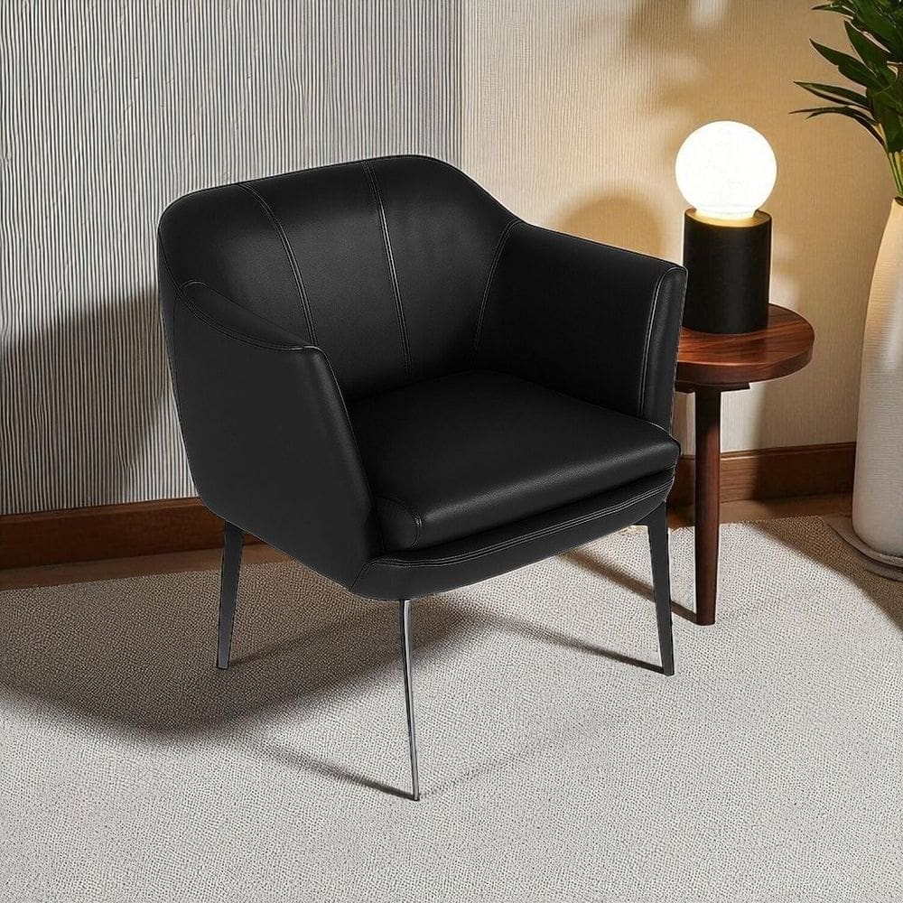 Poltrona Decorativa Sala de Estar em Couro Cristie Preto