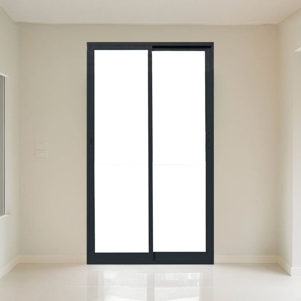 Porta Correr 2 Folhas Vidro 200cm X 215cm Vidro de Segurança 0,6cm Fábrica do Alumínio Preto