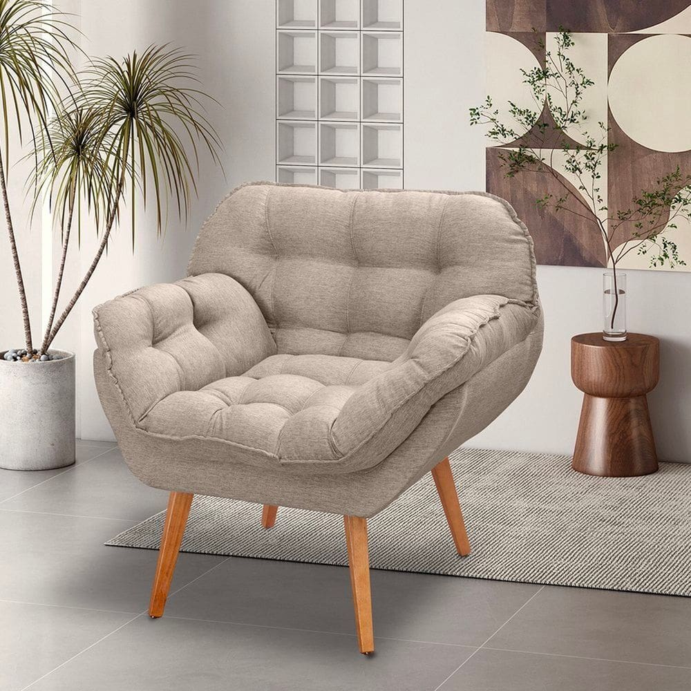 Poltrona para Sala de Estar Pés Trapézio Miami Bege