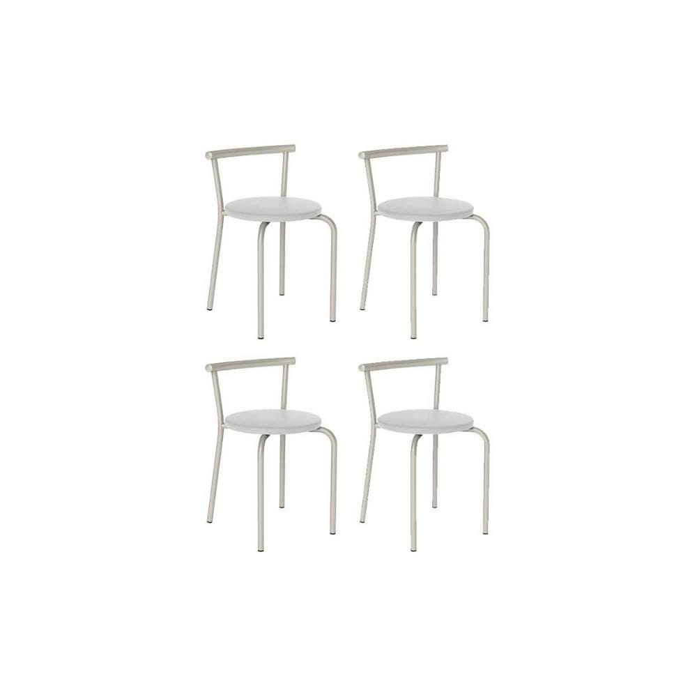 Banqueta Sala de Jantar 105 Kit 4 Uni Prata/Courano Branco - Carraro