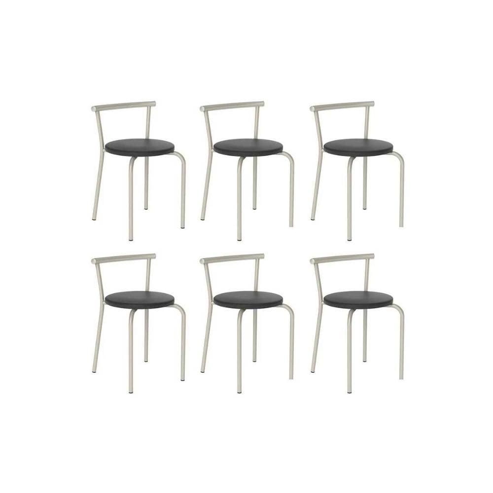 Banqueta Sala de Jantar 105 Kit 6 Uni Prata/Courano Preto - Carraro