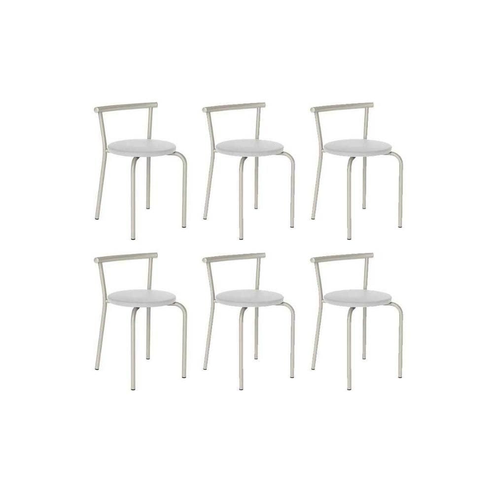 Banqueta Sala de Jantar 105 Kit 6 Uni Prata/Courano Branco - Carraro