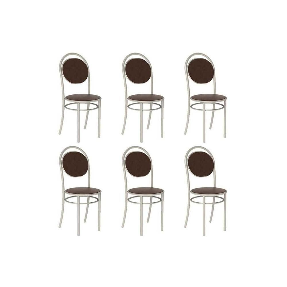 Cadeira Sala de Jantar 190 Aço Kit 6 Uni Prata/Courano Cacau - Carraro