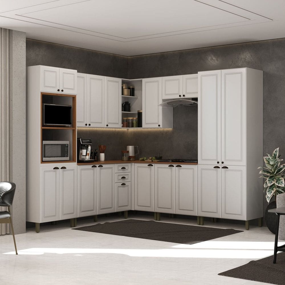 Cozinha Completa de Canto com Tampo Paris Branco