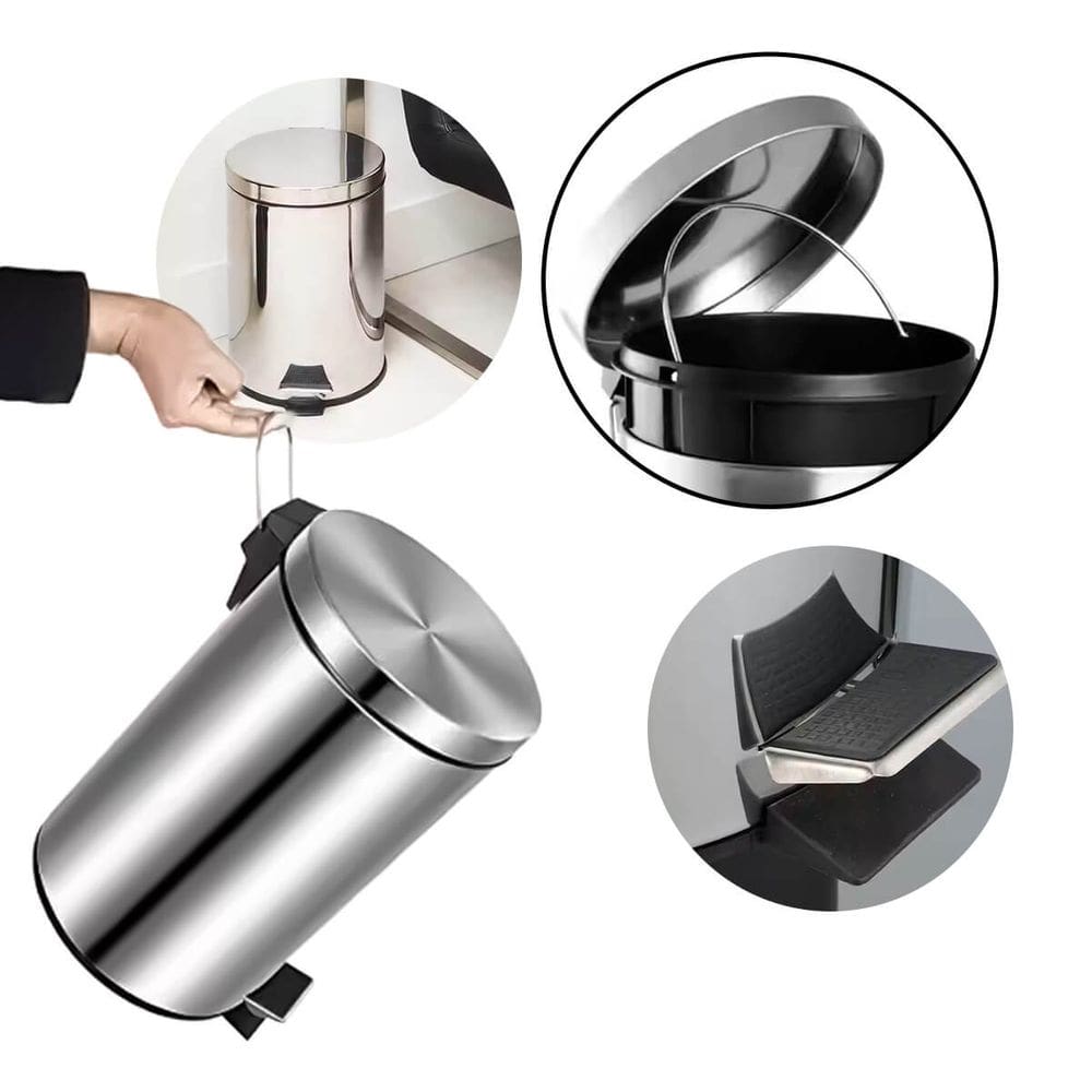 Lixeira Inox 5 Litros Com Pedal E Balde Interno CozinhaEBanheiro
