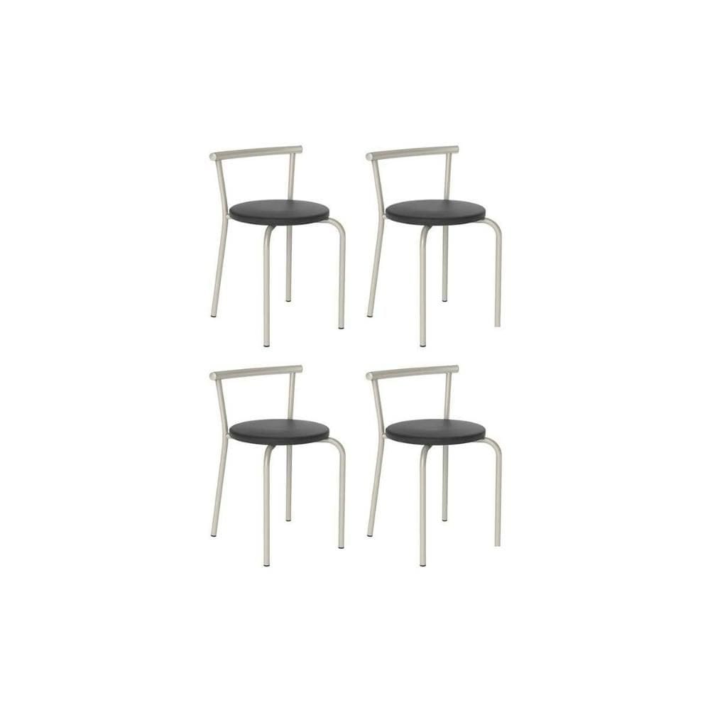 Banqueta Sala de Jantar 105 Kit 4 Uni Prata/Courano Preto - Carraro